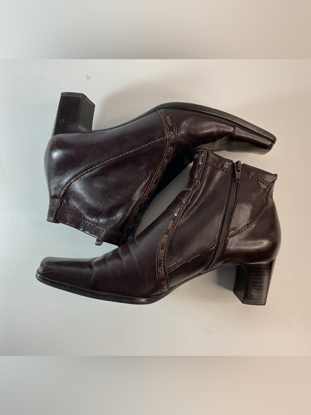 Franco Sarto Dark Brown Leather Ankle Booties with Block Heel